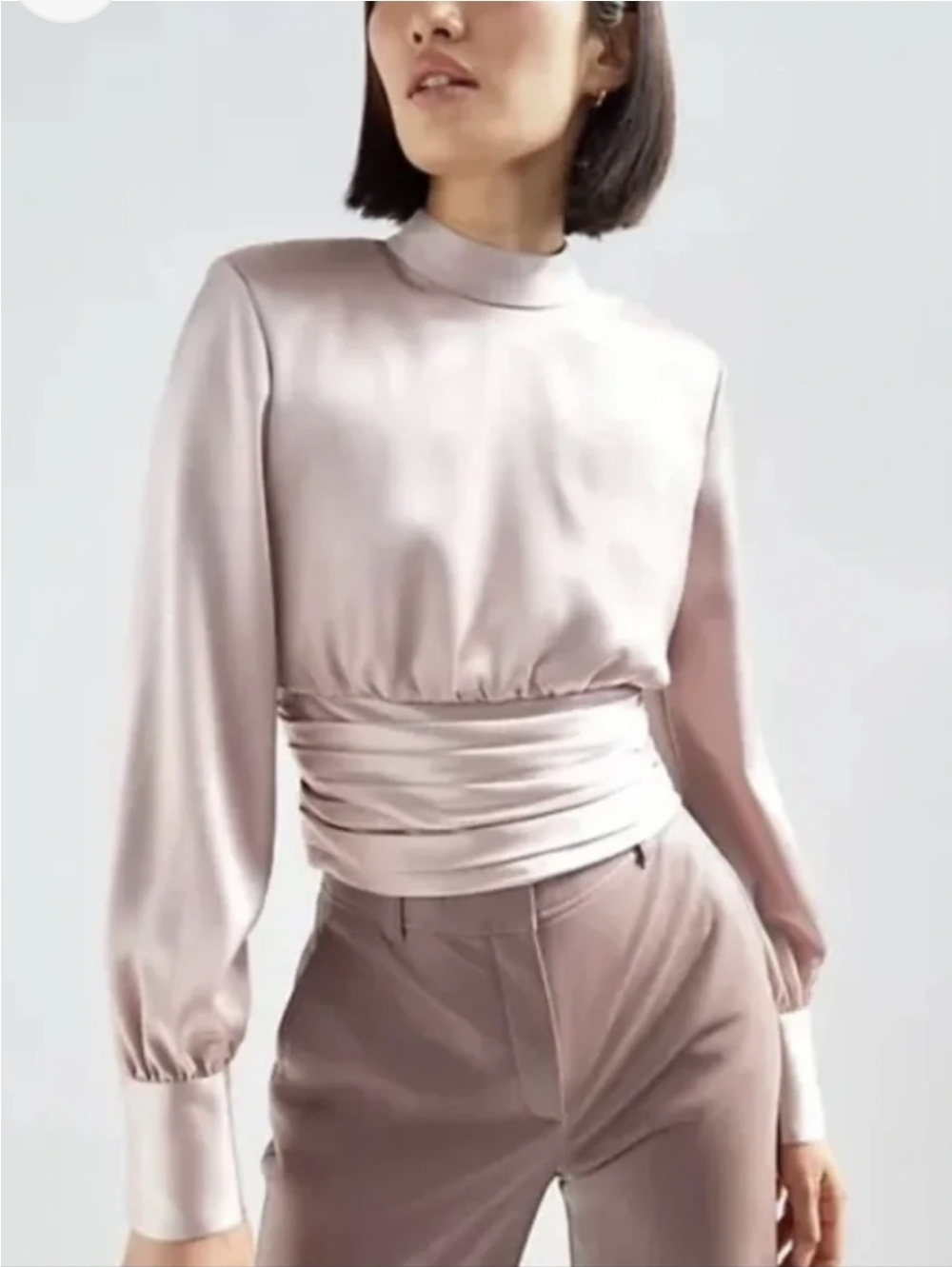 Aritzia Babaton Rosalia Satin Blouse in Nude Size M